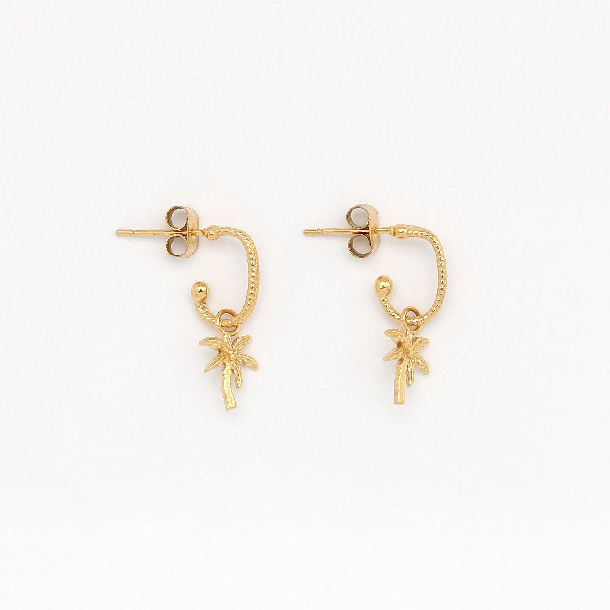 Pineapple Island Palima Tree Charm Waterproof Earrings - Gold