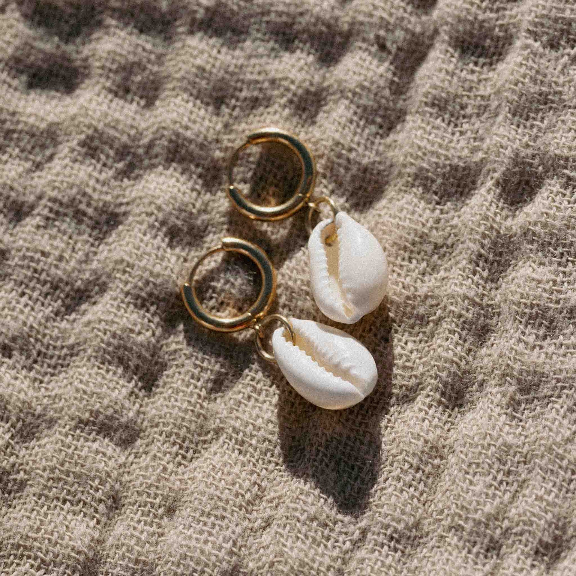 Pineapple Island Cowrie Shell Waterproof Hoop Earrings