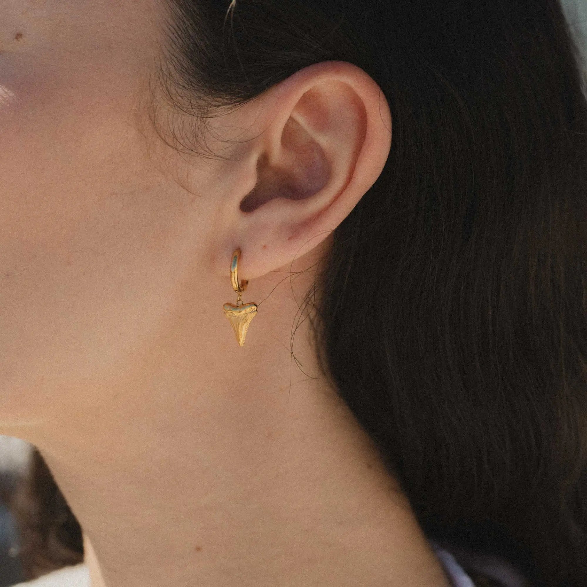 Pineapple Island Shark Tooth Waterproof Hoop Earrings