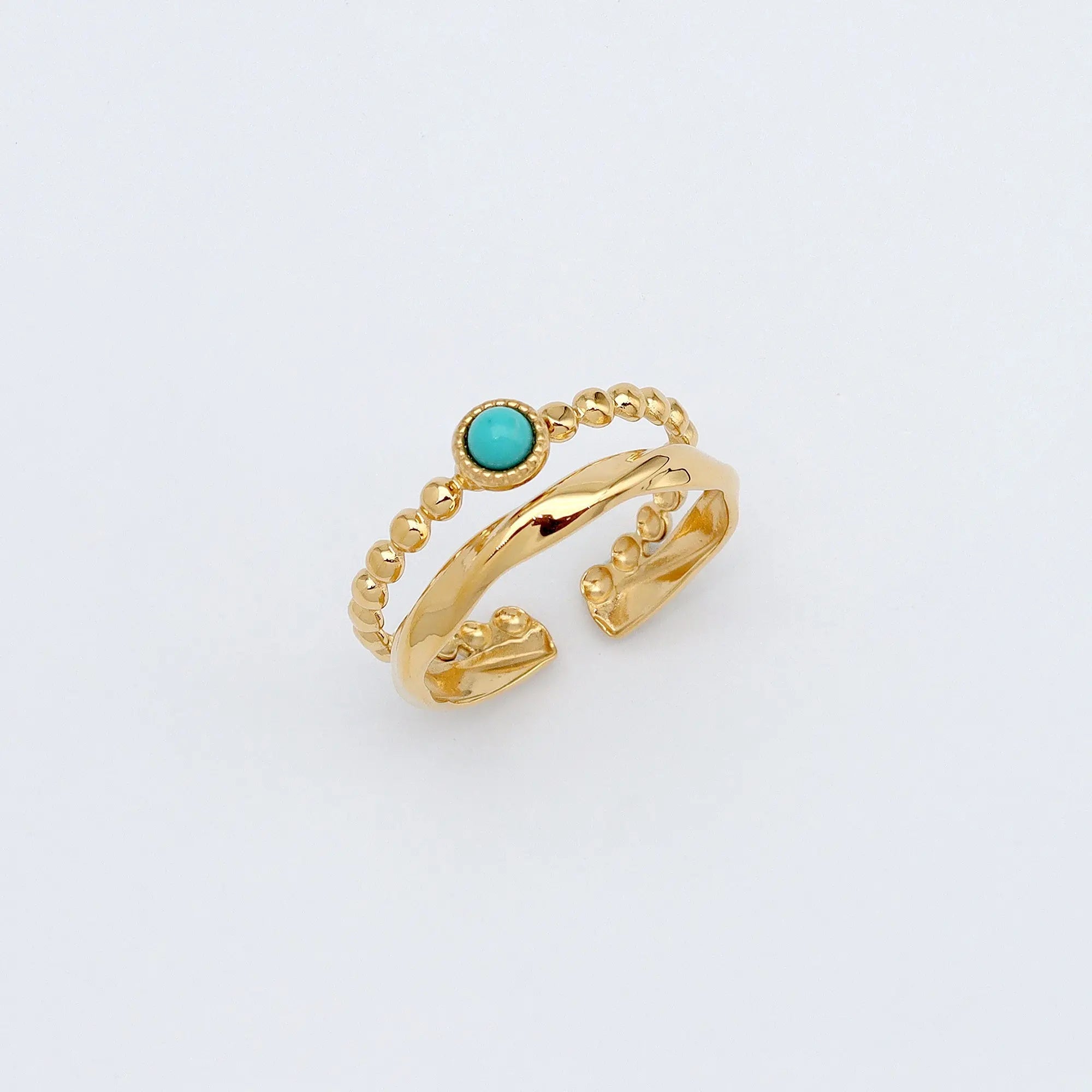 Pineapple Island Turquoise Stone Double Ring - Gold