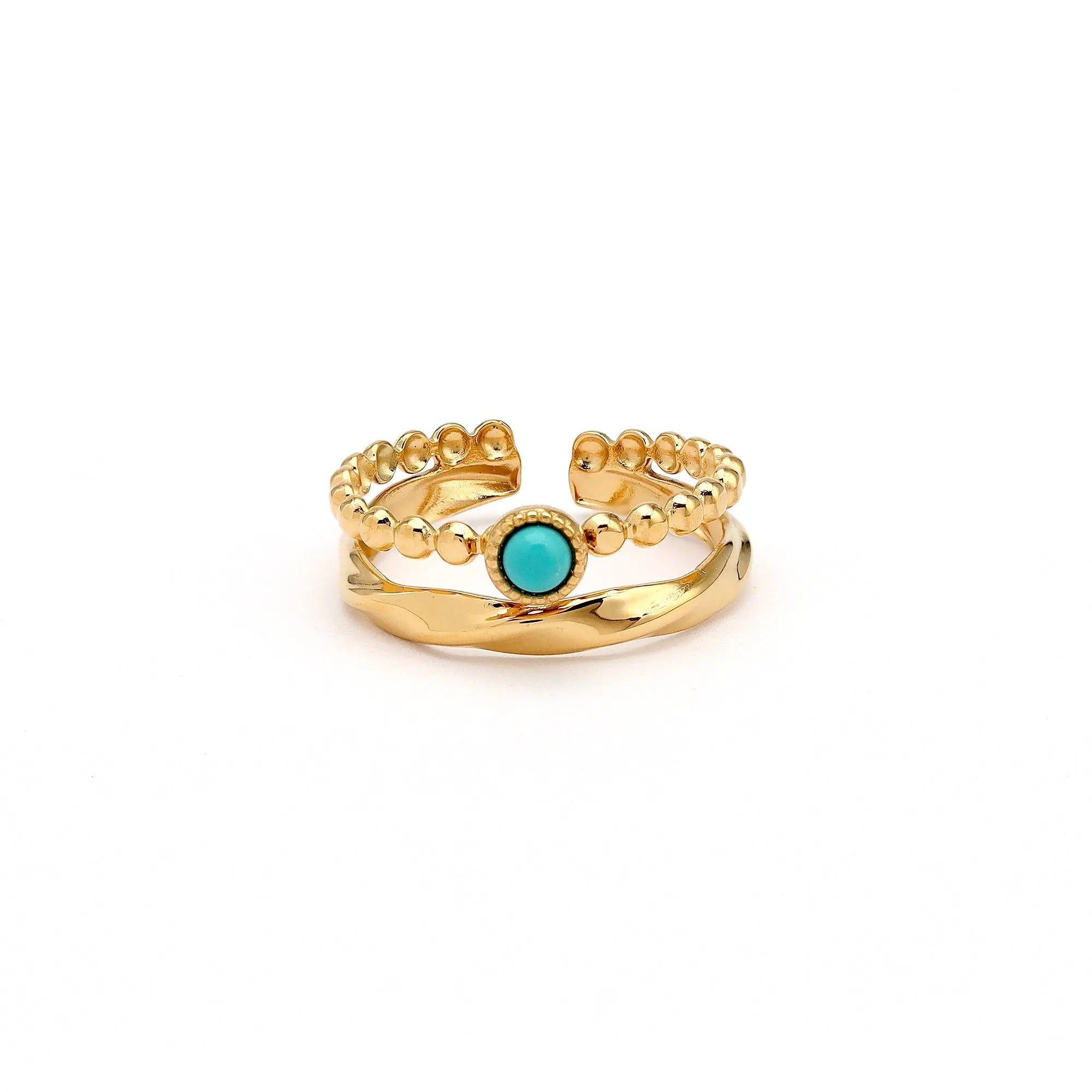 Pineapple Island Turquoise Stone Double Ring - Gold