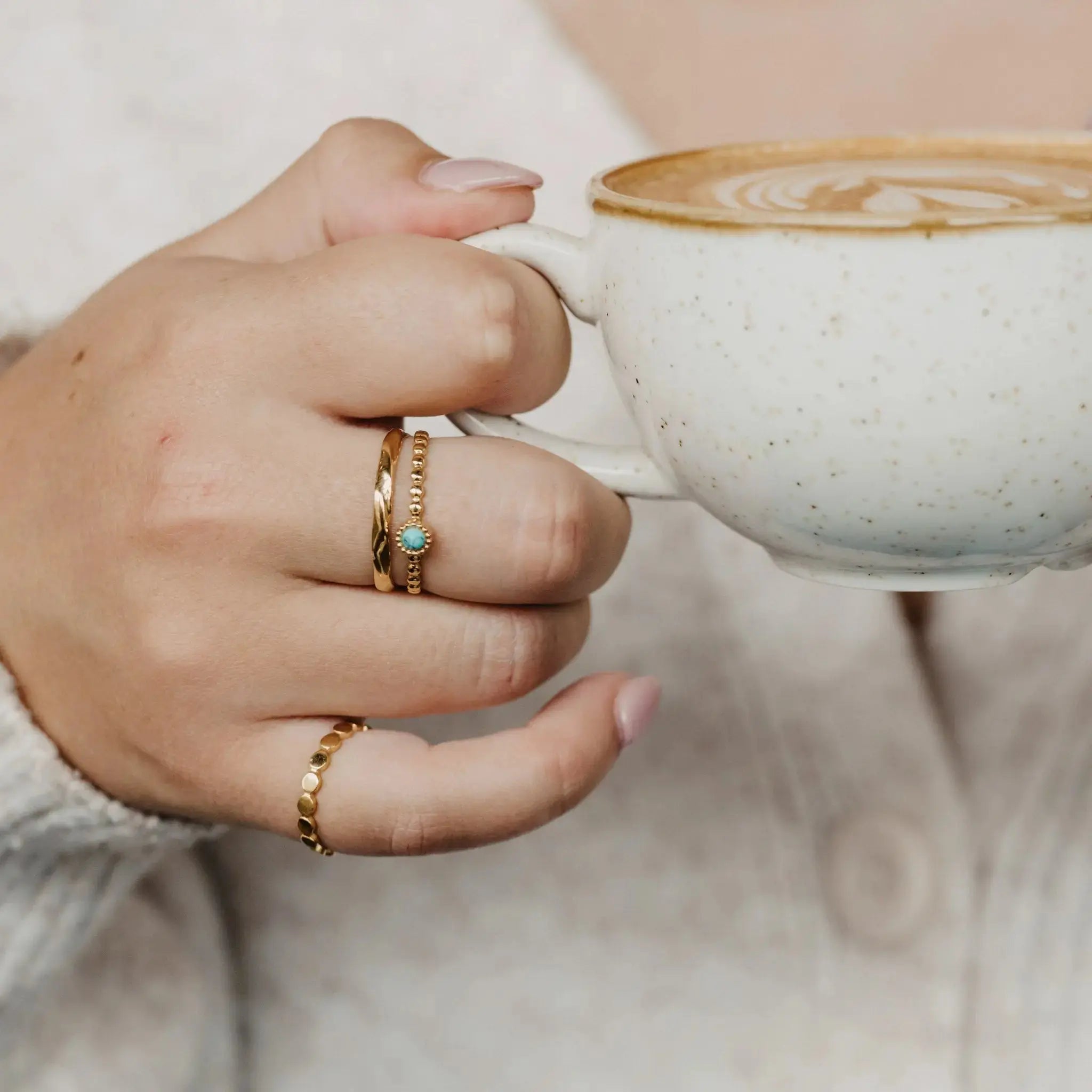 Pineapple Island Turquoise Stone Double Ring - Gold