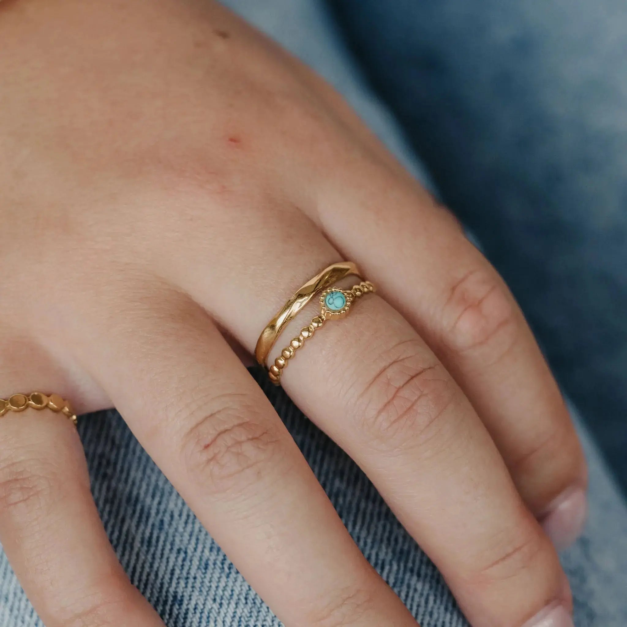 Pineapple Island Turquoise Stone Double Ring - Gold