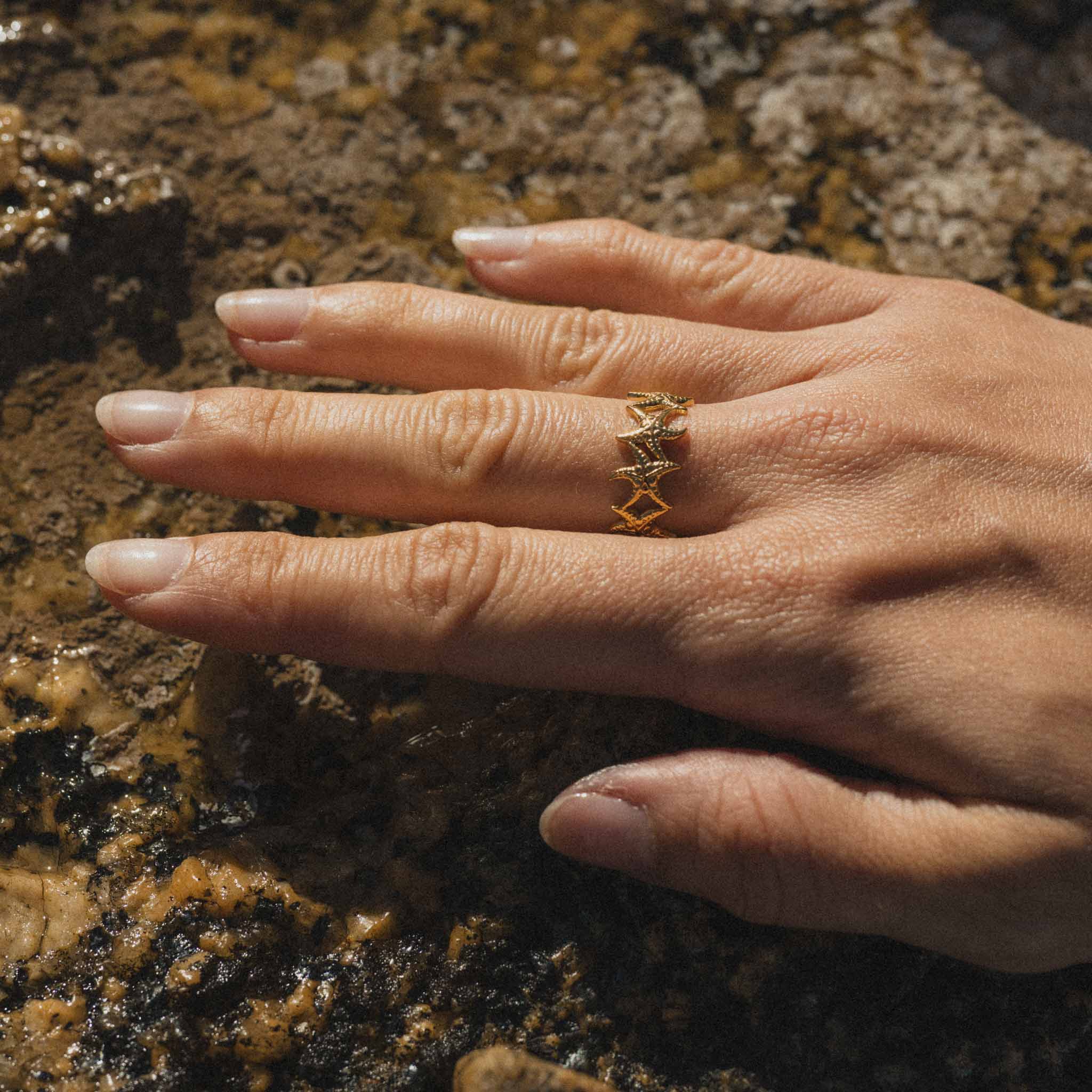 Pineapple Island Mokupuni Starfish Adjustable Ring - Gold