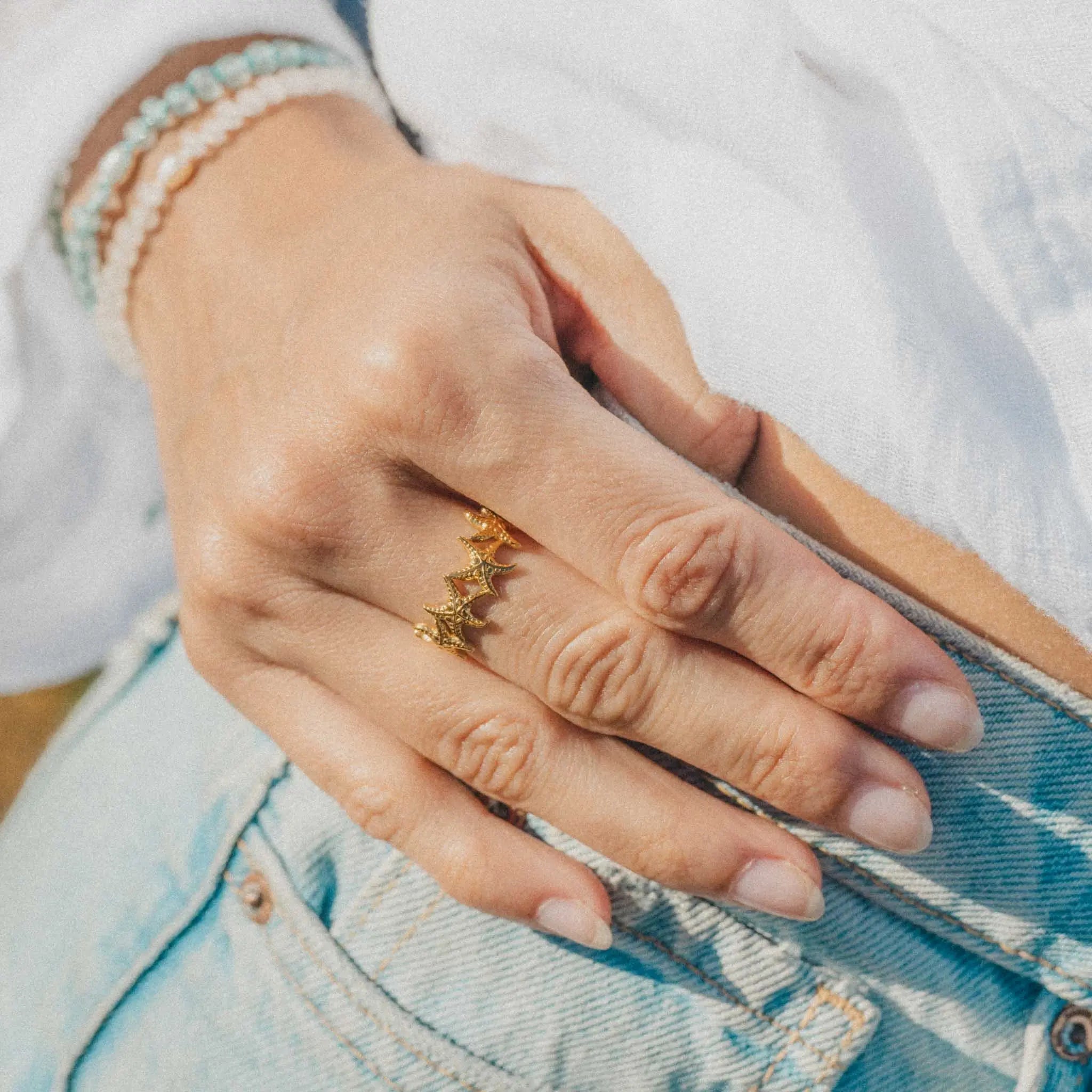 Pineapple Island Mokupuni Starfish Adjustable Ring - Gold