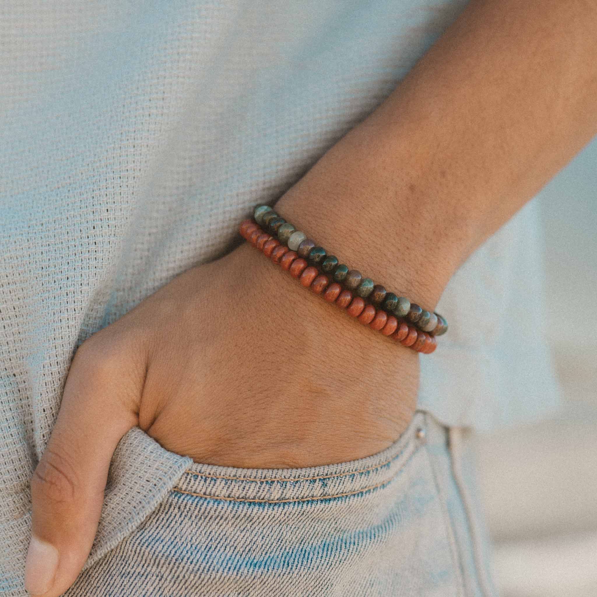 Pineapple Island Alami Elastic Gemstone Bracelet - Red Jasper