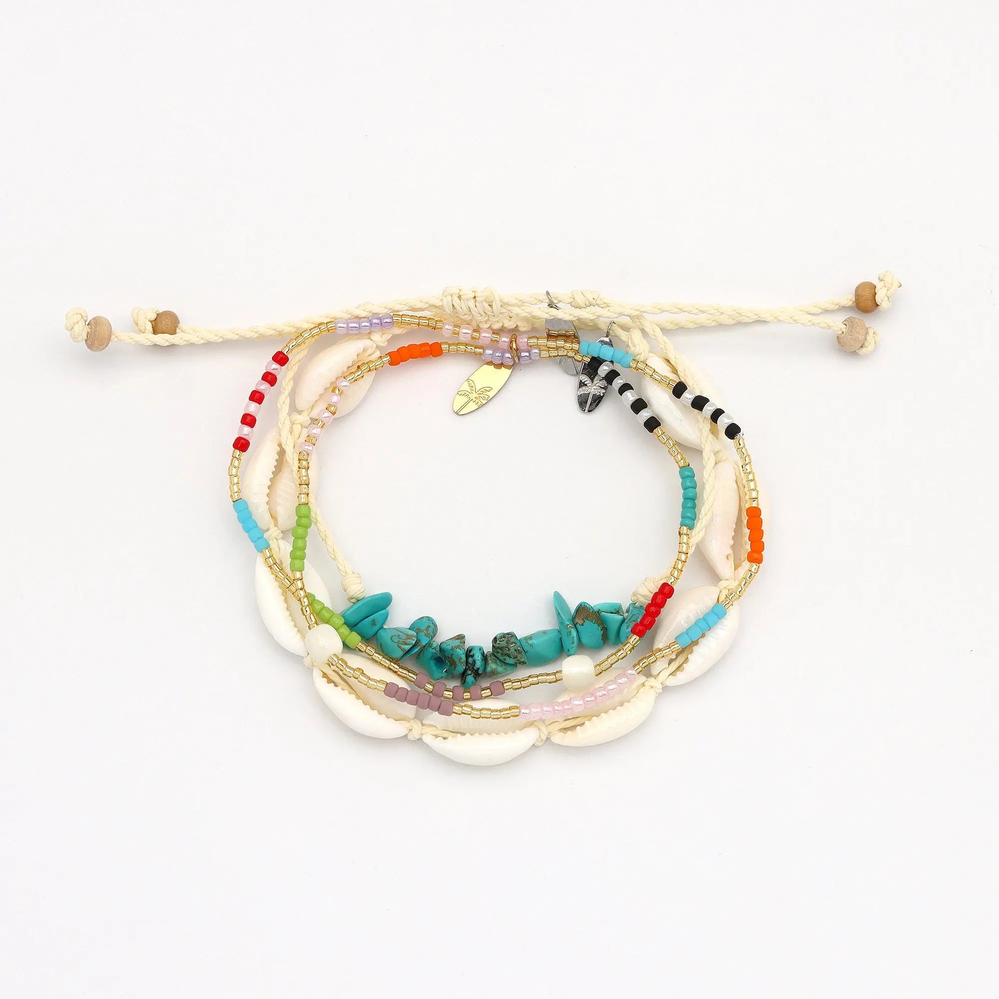 Pineapple Island Halcyon Turquoise and Shell Bracelet Trio Set - White/Turquoise/Multi