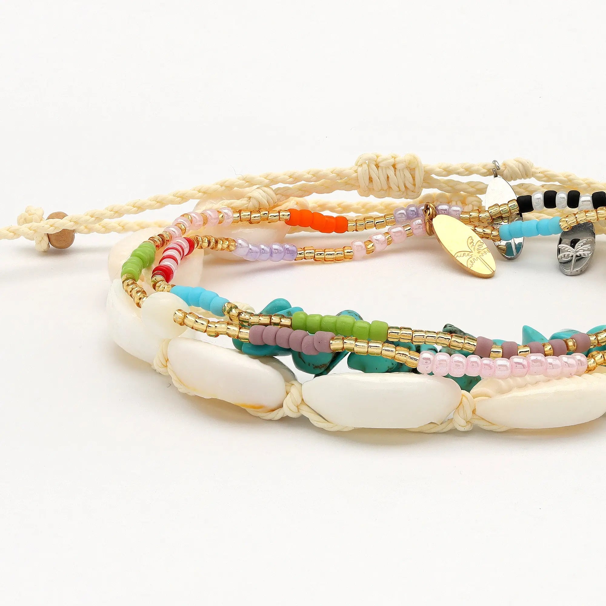 Pineapple Island Halcyon Turquoise and Shell Bracelet Trio Set - White/Turquoise/Multi
