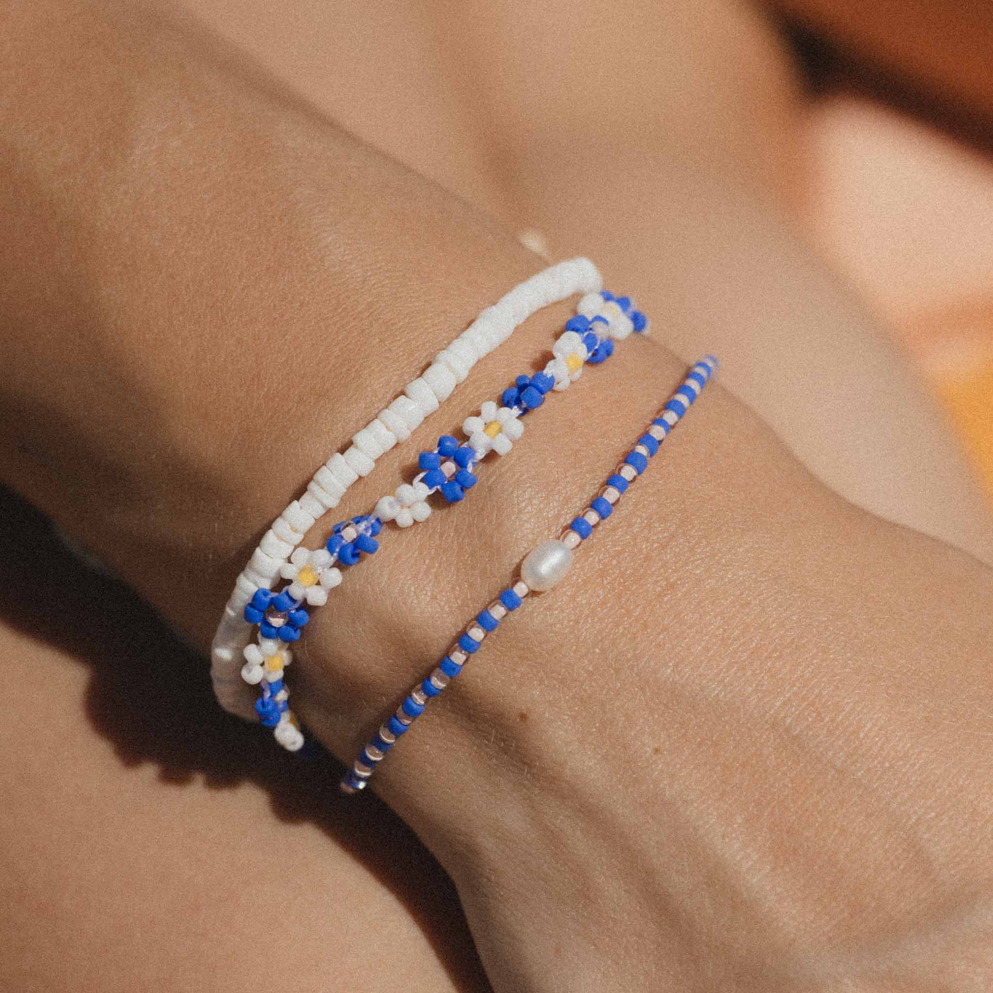 Pineapple Island  Forget Me Not Bracelet Trio Set - Blue/White