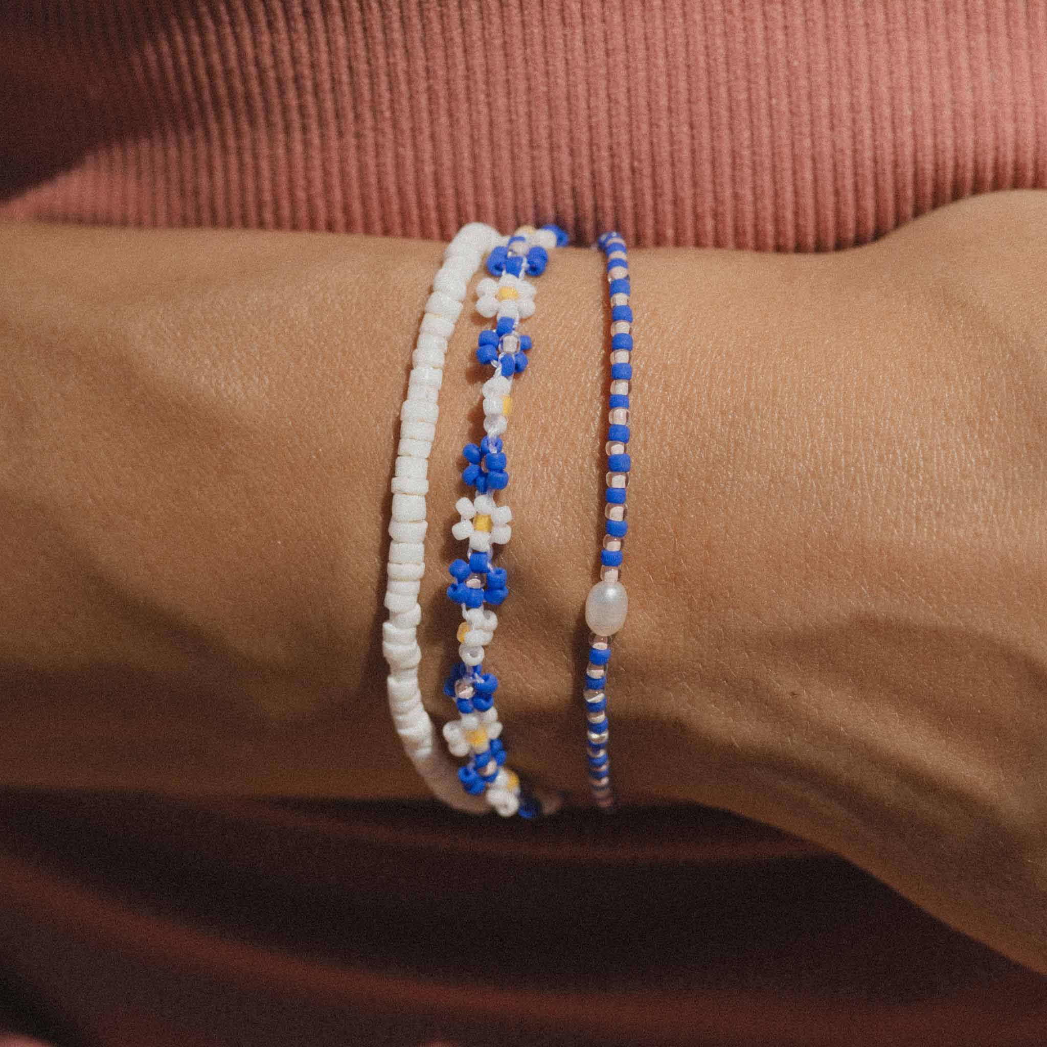Pineapple Island  Forget Me Not Bracelet Trio Set - Blue/White