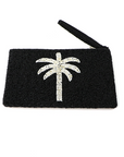 Pineapple Island Large Palm Tree Beaded Pouch - Black