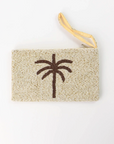 Pineapple Island Large Palm Tree Beaded Pouch - Beige