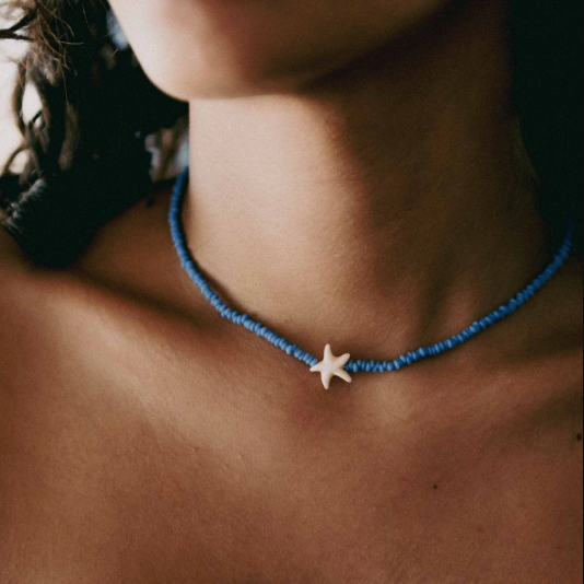 Pineapple Island Tidepool Starfish Beaded Necklace - Blue