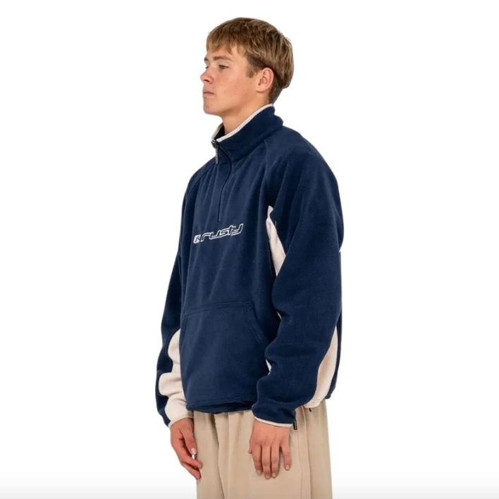 Rusty Mens Blizzard Quarter Zip Polar Fleece - Navy Blue