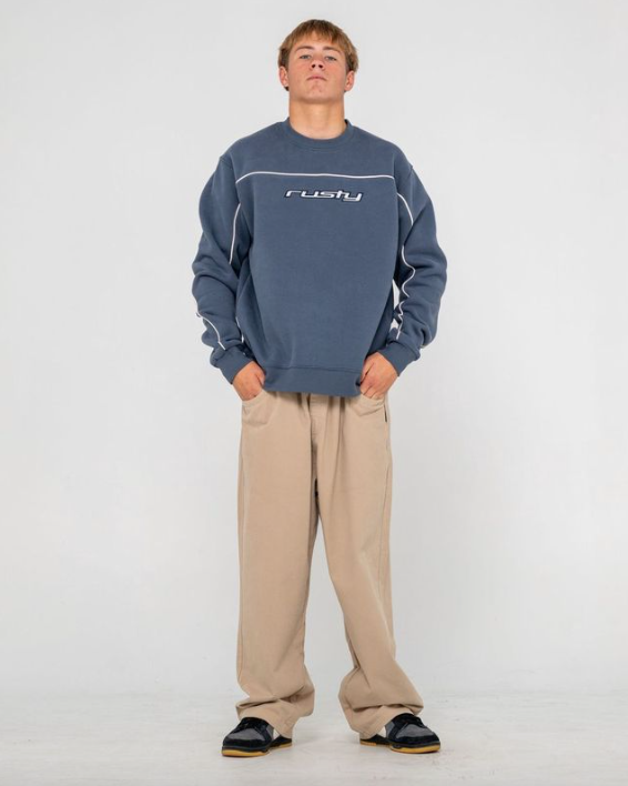Rusty Mens Trigger Crew Fleece Sweatshirt - Atlantic Blue