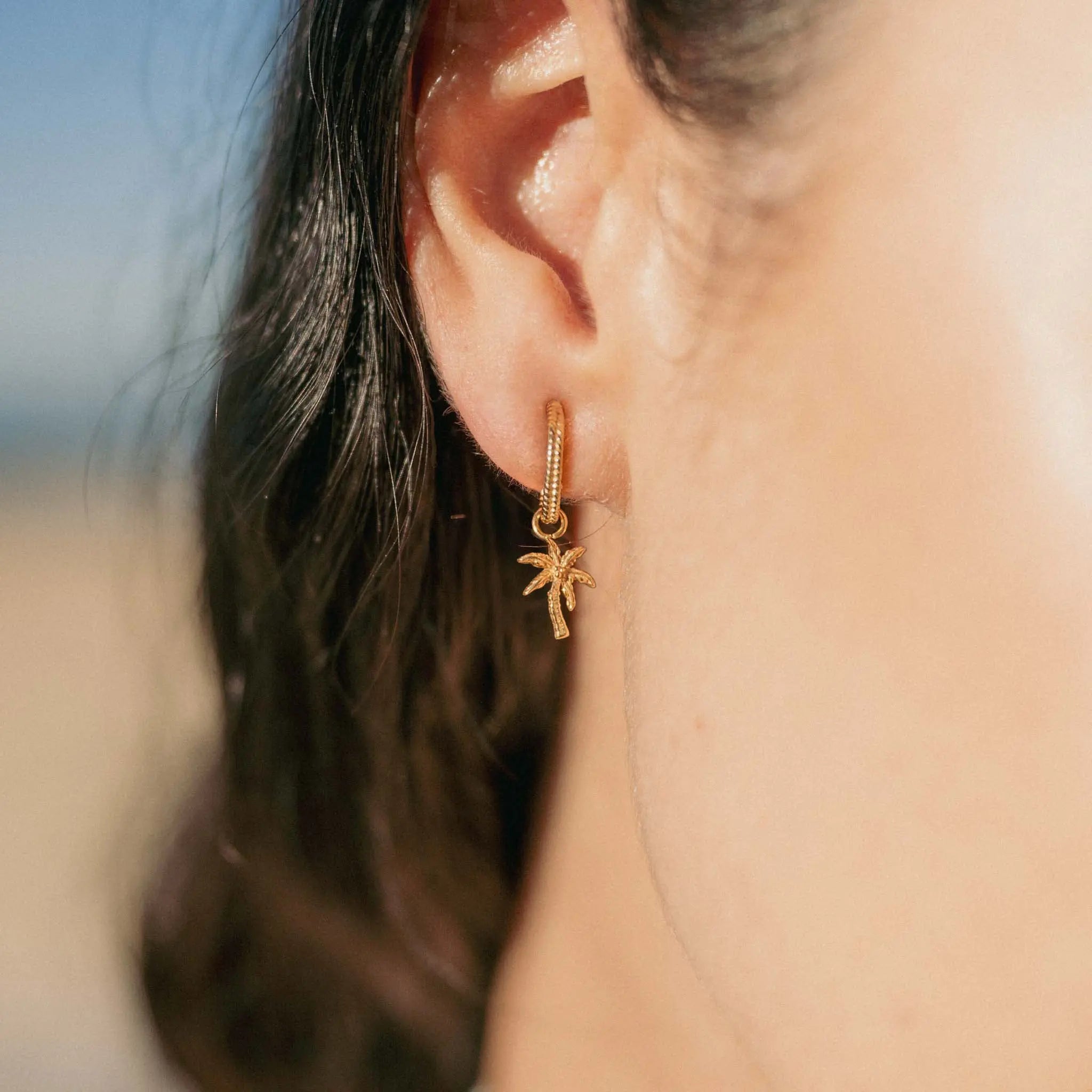 Pineapple Island Palima Tree Charm Waterproof Earrings - Gold