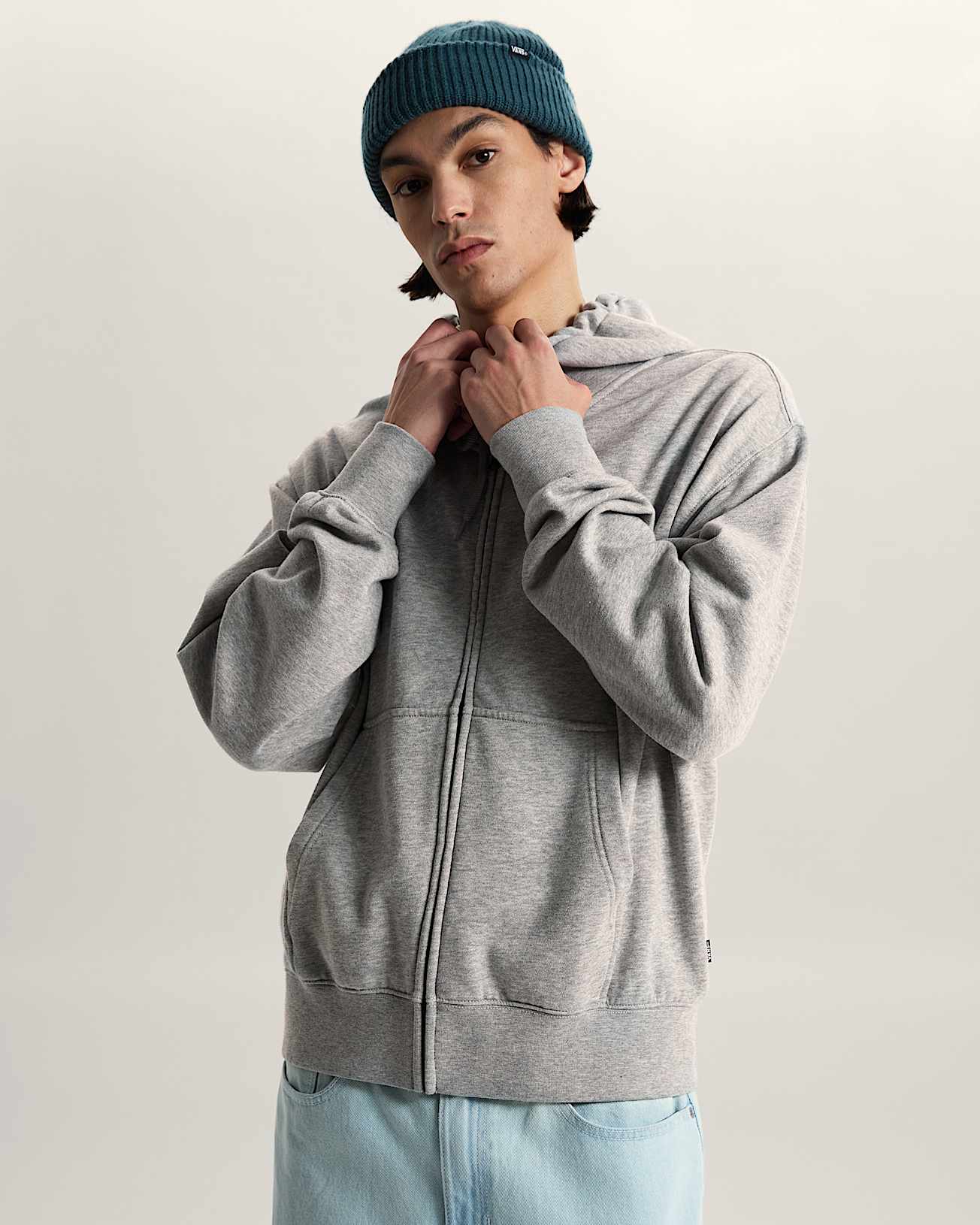 Vans Mens Stretch Logo Zip Pullover Hoodie - Cement Heather