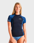 C-Skins UV Premium Women's Rash Vest - Raven Black/Bluestone Tropical/Saffron - ManGo Surfing