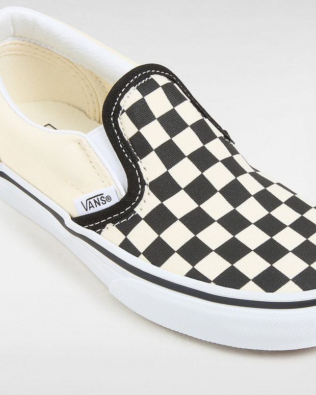 Kids Checkerboard Classic Slip-On Shoes (4-8 YRS) - Girls/Boys Shoes - Black/White - ManGo Surfing