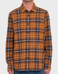 Volcom Mens Caden Plaid Long Sleeve Shirt - Chestnut Brown