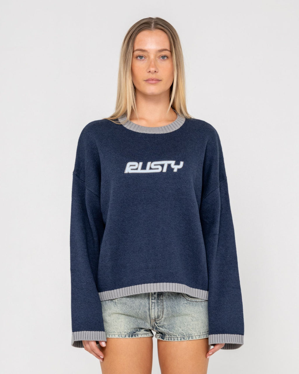 Rusty Womens Rider Relaxed Crew Neck Knit - Navy