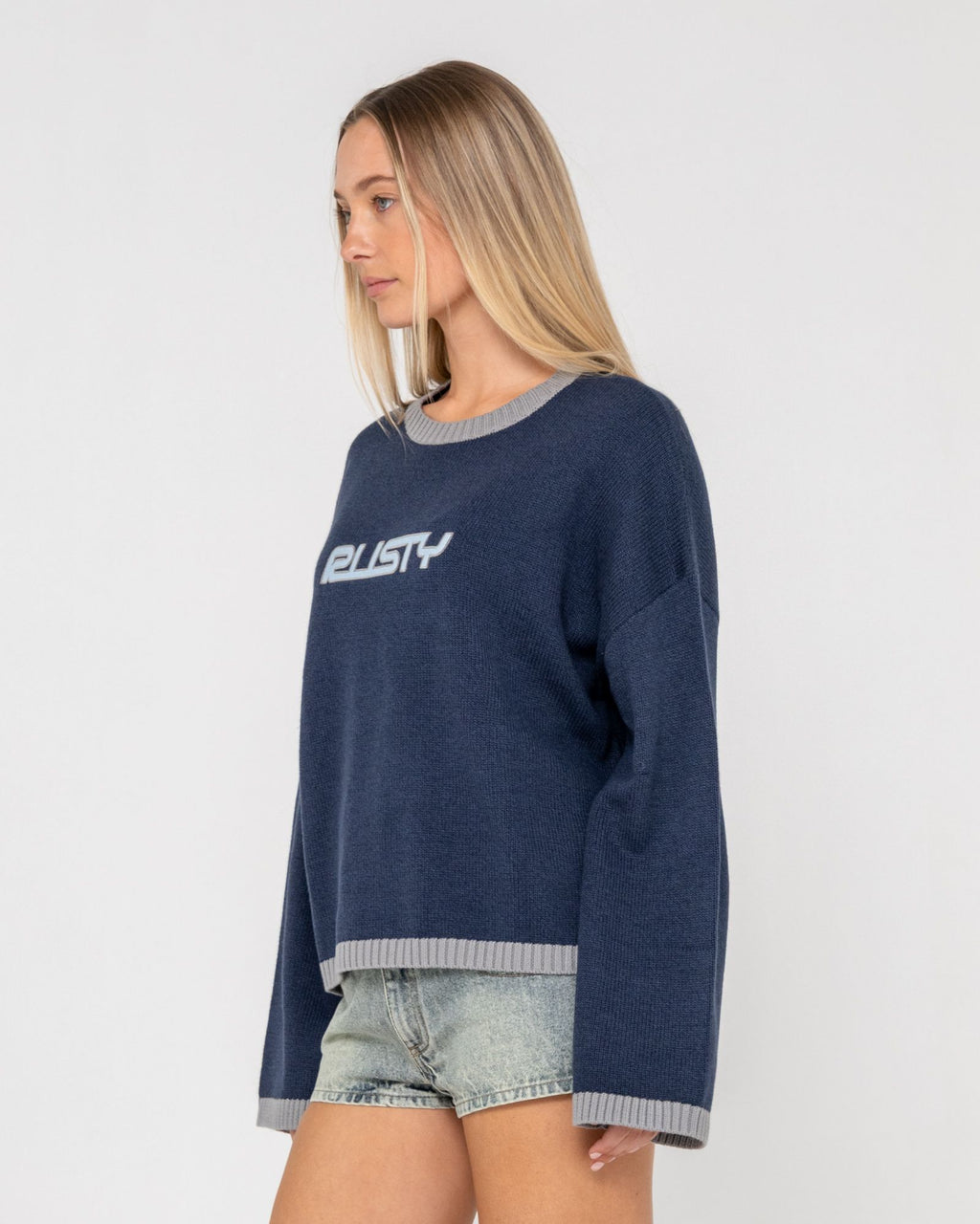 Rusty Womens Rider Relaxed Crew Neck Knit - Navy