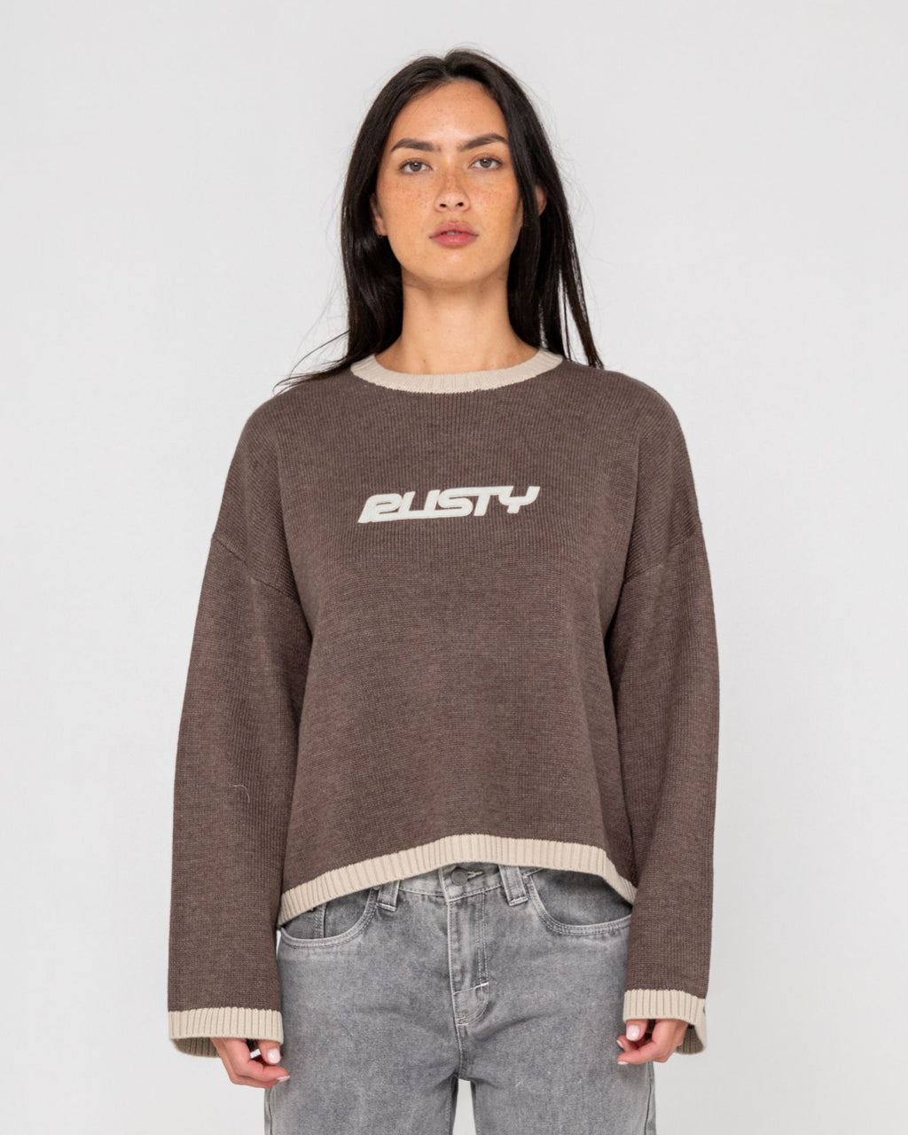 Rusty Womens Rider Relaxed Crew Neck Knit - Pinecone