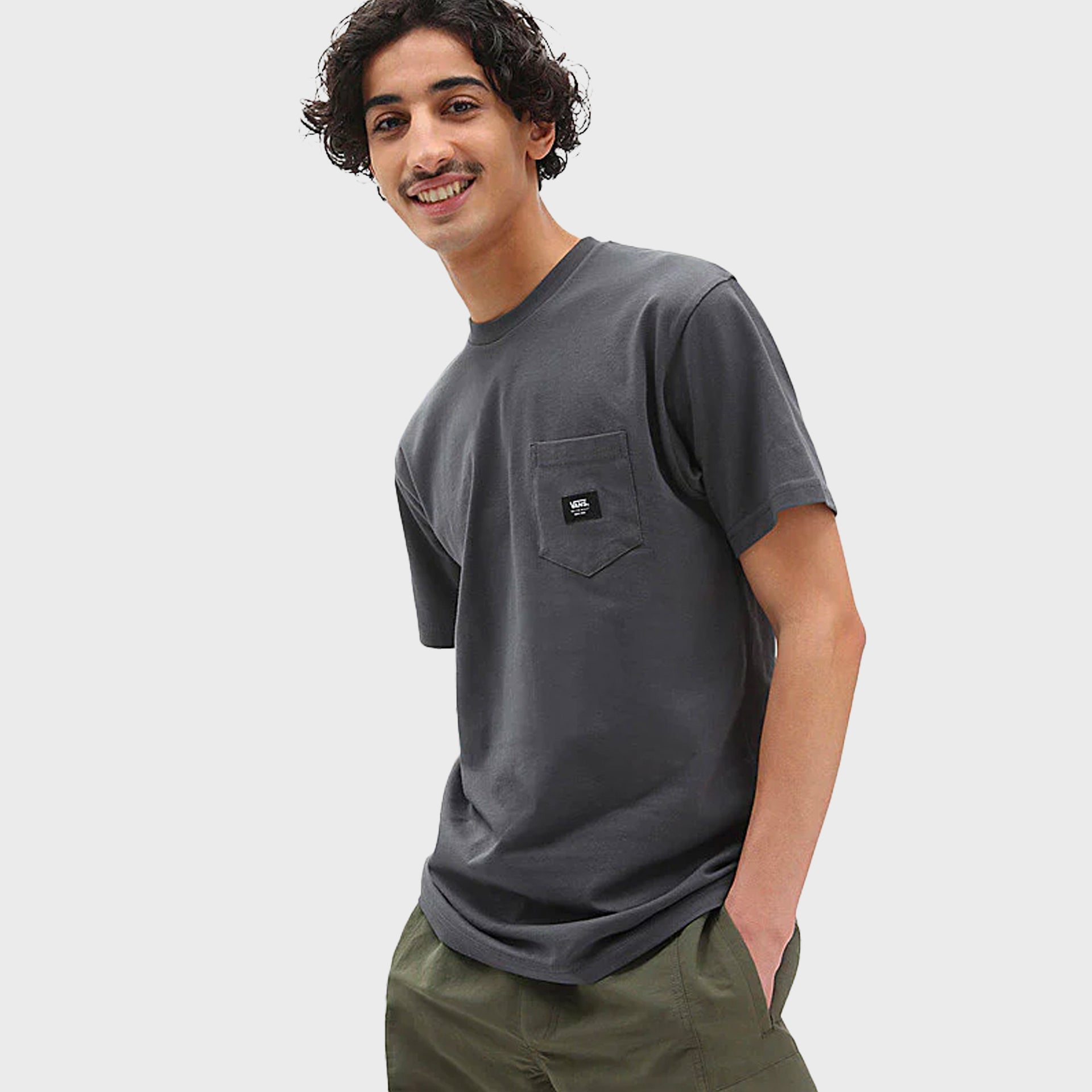 Woven Patch Pocket T-Shirt - Mens Short Sleeve Tee - Asphalt Grey - ManGo Surfing