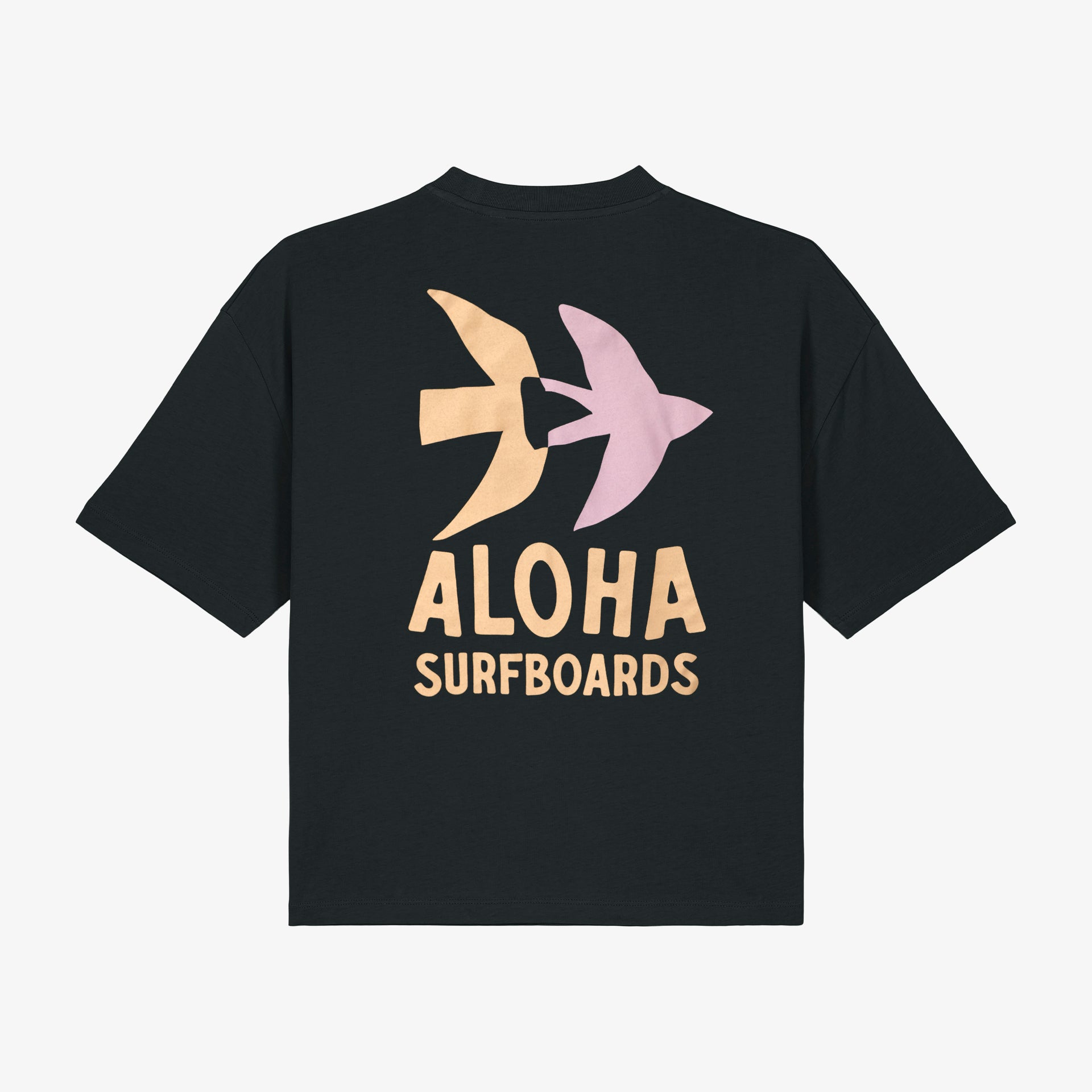 aloha surfboards birds art print boho black ladies boxy fit t shirt