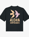 aloha surfboards birds art print boho black ladies boxy fit t shirt