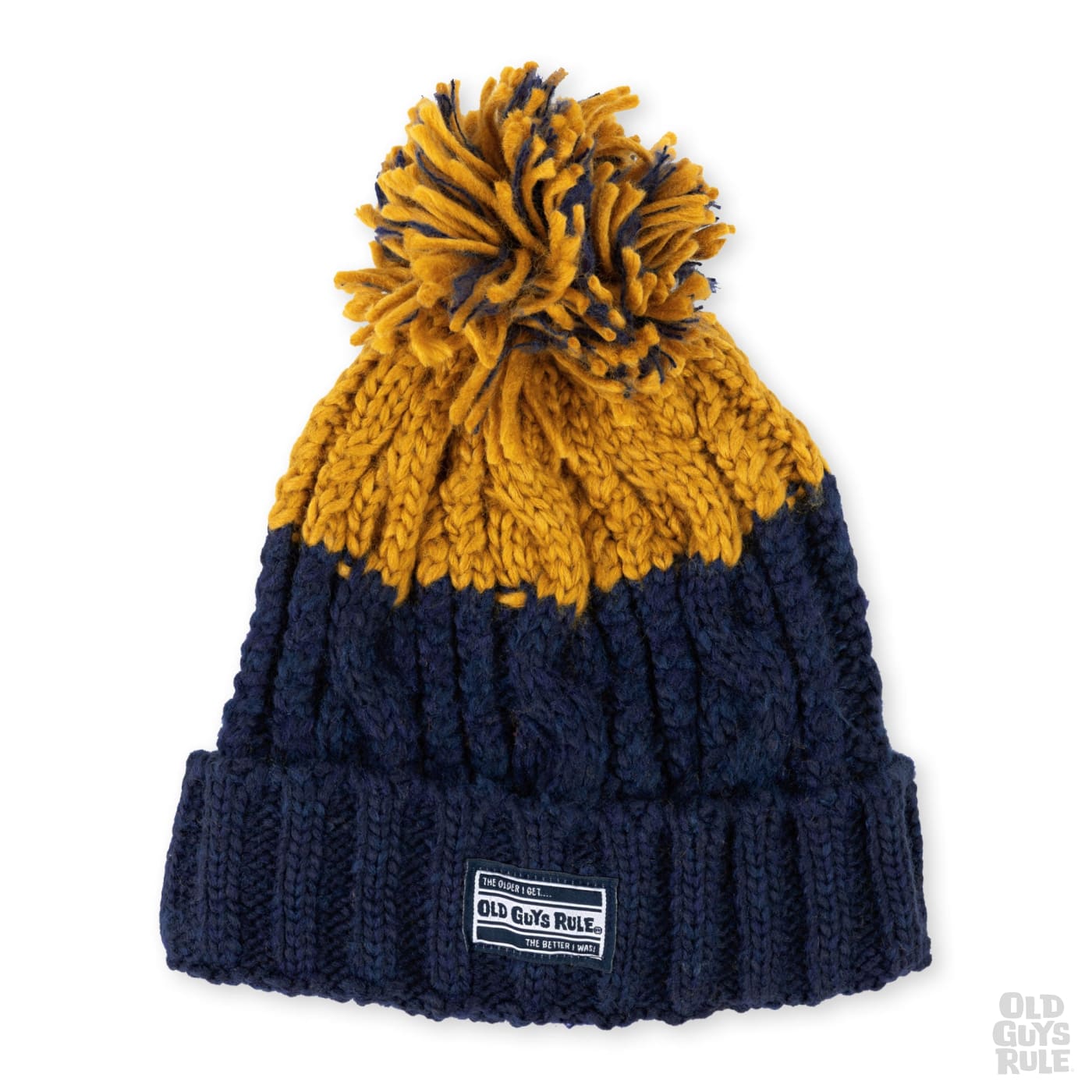 Old Guys Rule Apres Knit Beanie Hat - One Size - Navy/Mustard