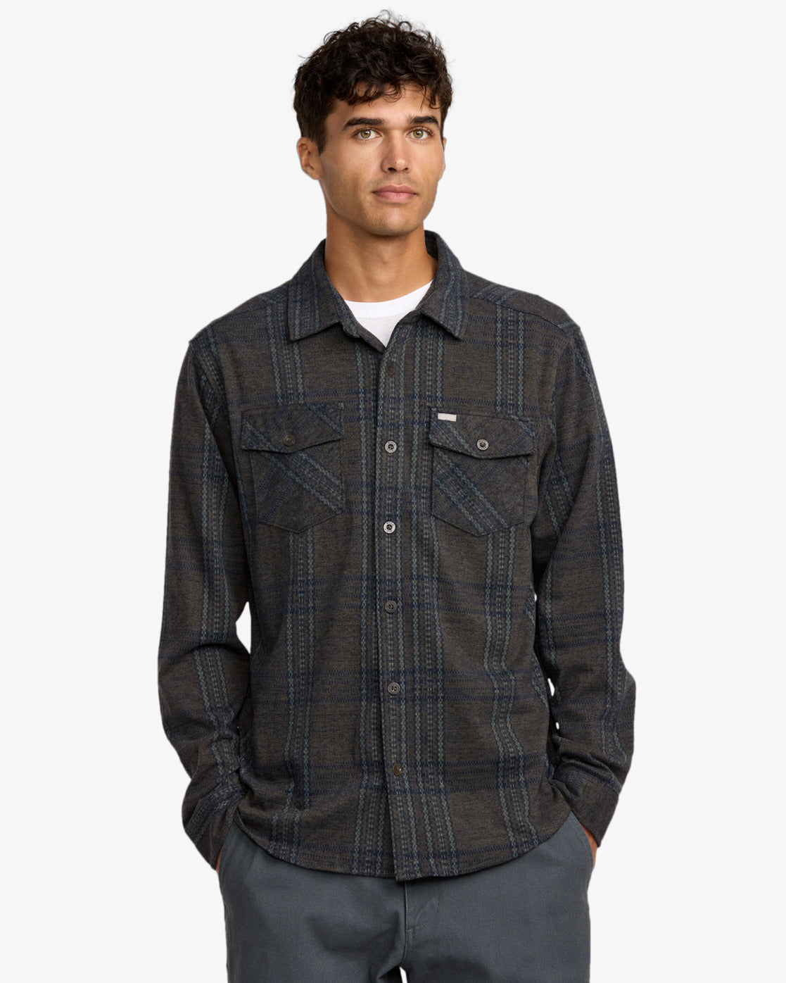 RVCA Mens Vacancy Flannel Long Sleeve Shirt - Mushroom - ManGo Surfing