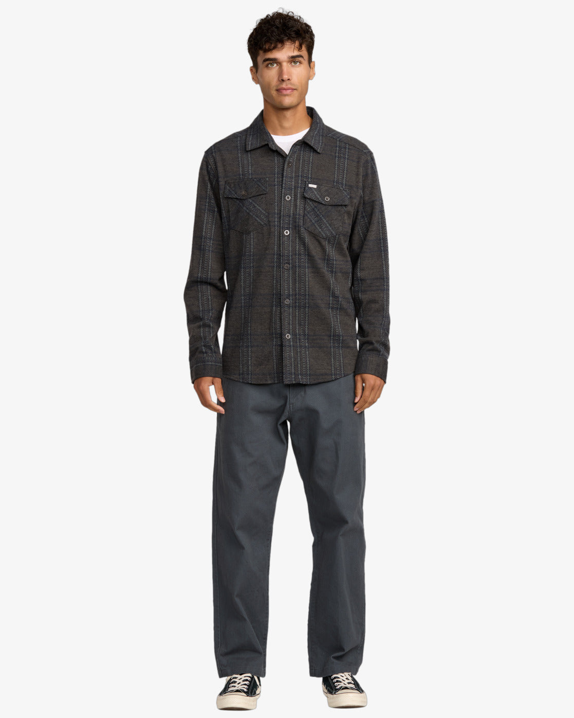 RVCA Mens Vacancy Flannel Long Sleeve Shirt - Mushroom - ManGo Surfing