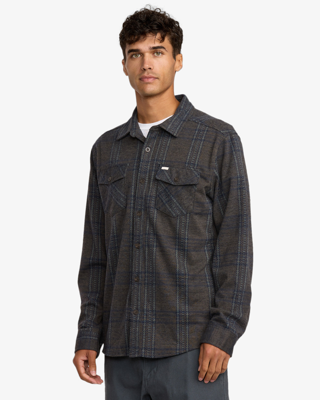 RVCA Mens Vacancy Flannel Long Sleeve Shirt - Mushroom - ManGo Surfing