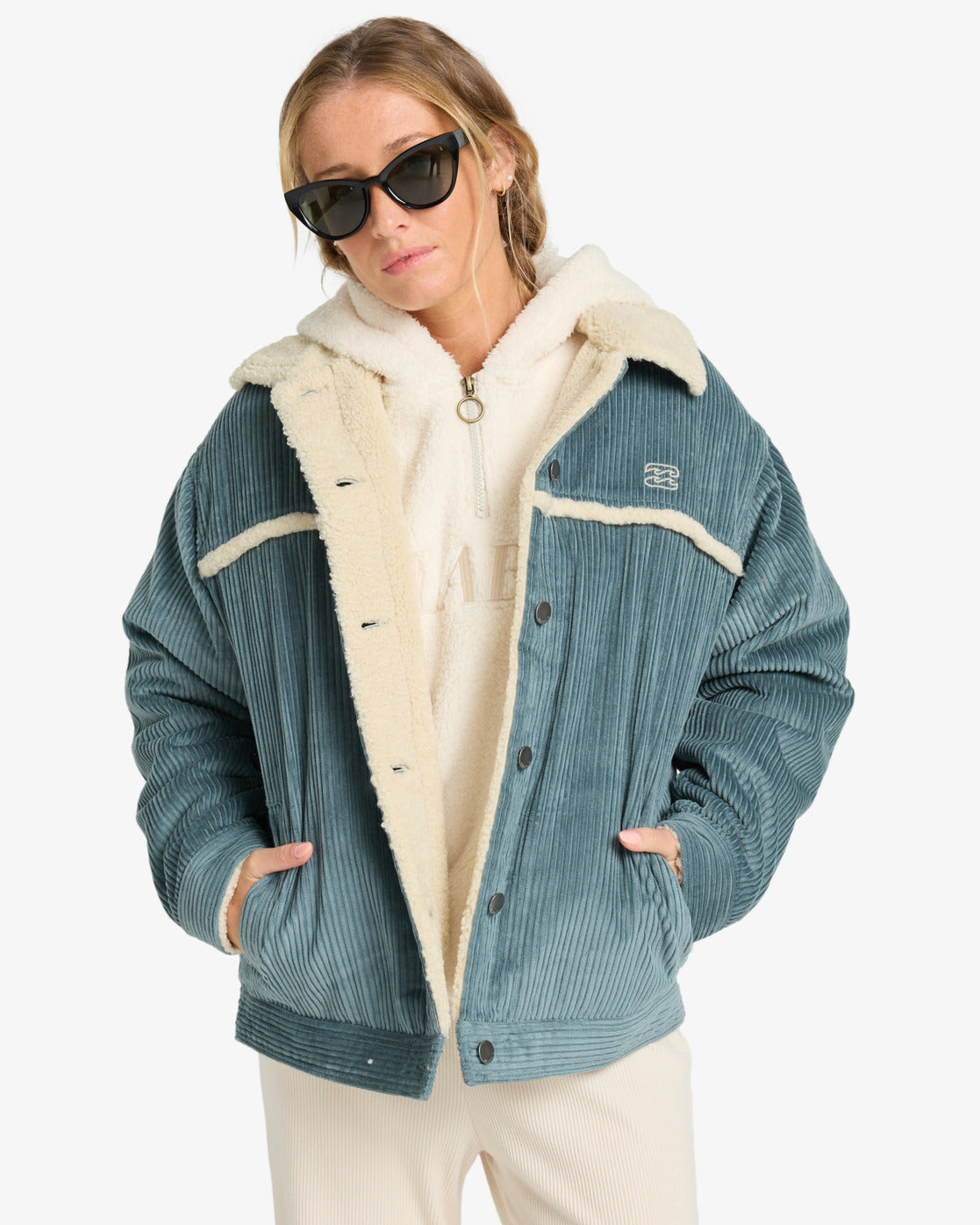 Billabong Womens Cord In Love Trucker Jacket - Slate Blue