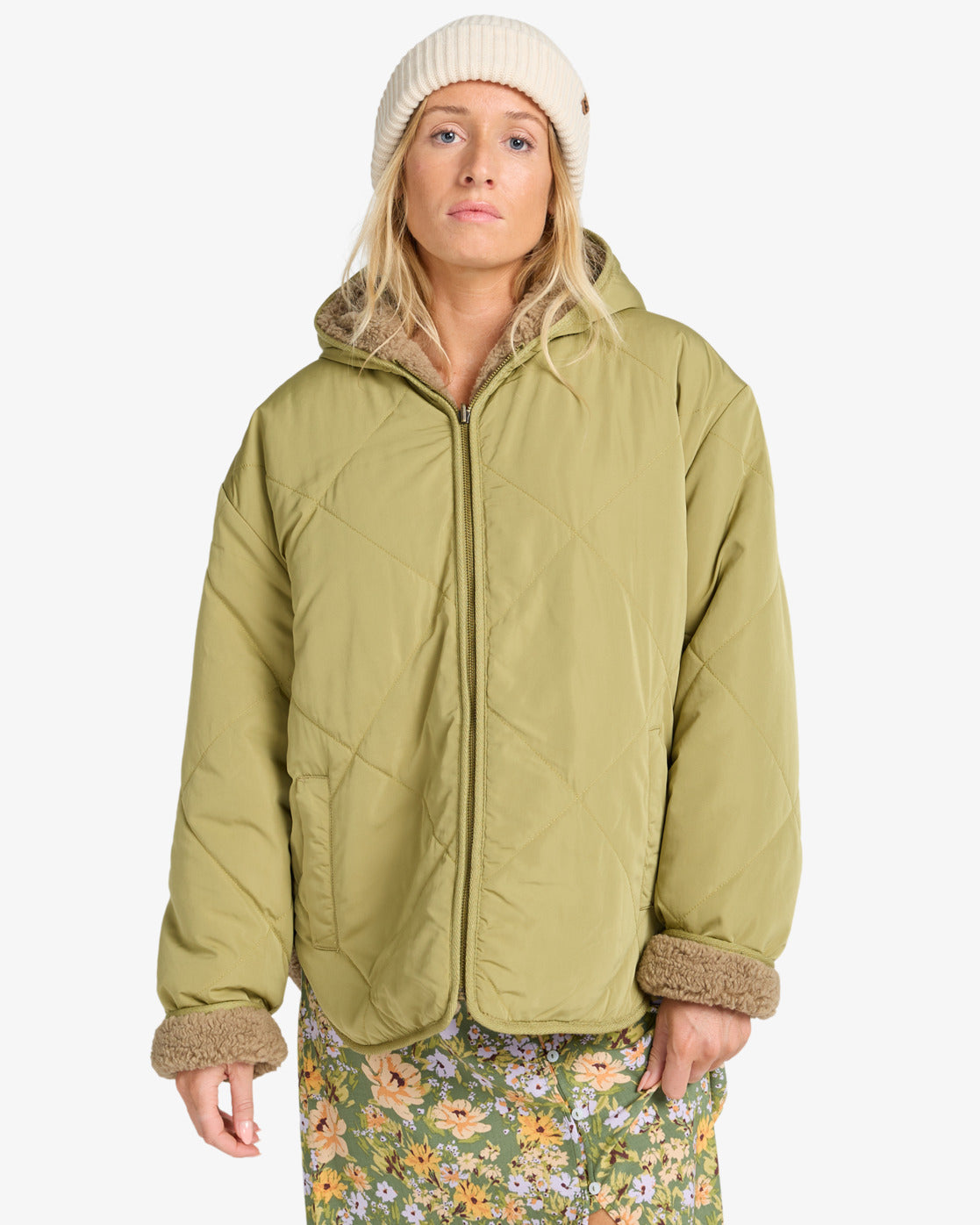 Billabong Womens Oceanside Hooded Reversible Jacket - Green Tea
