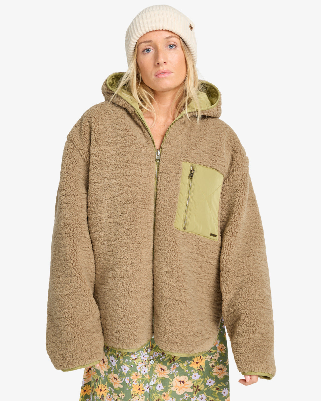Billabong Womens Oceanside Hooded Reversible Jacket - Green Tea