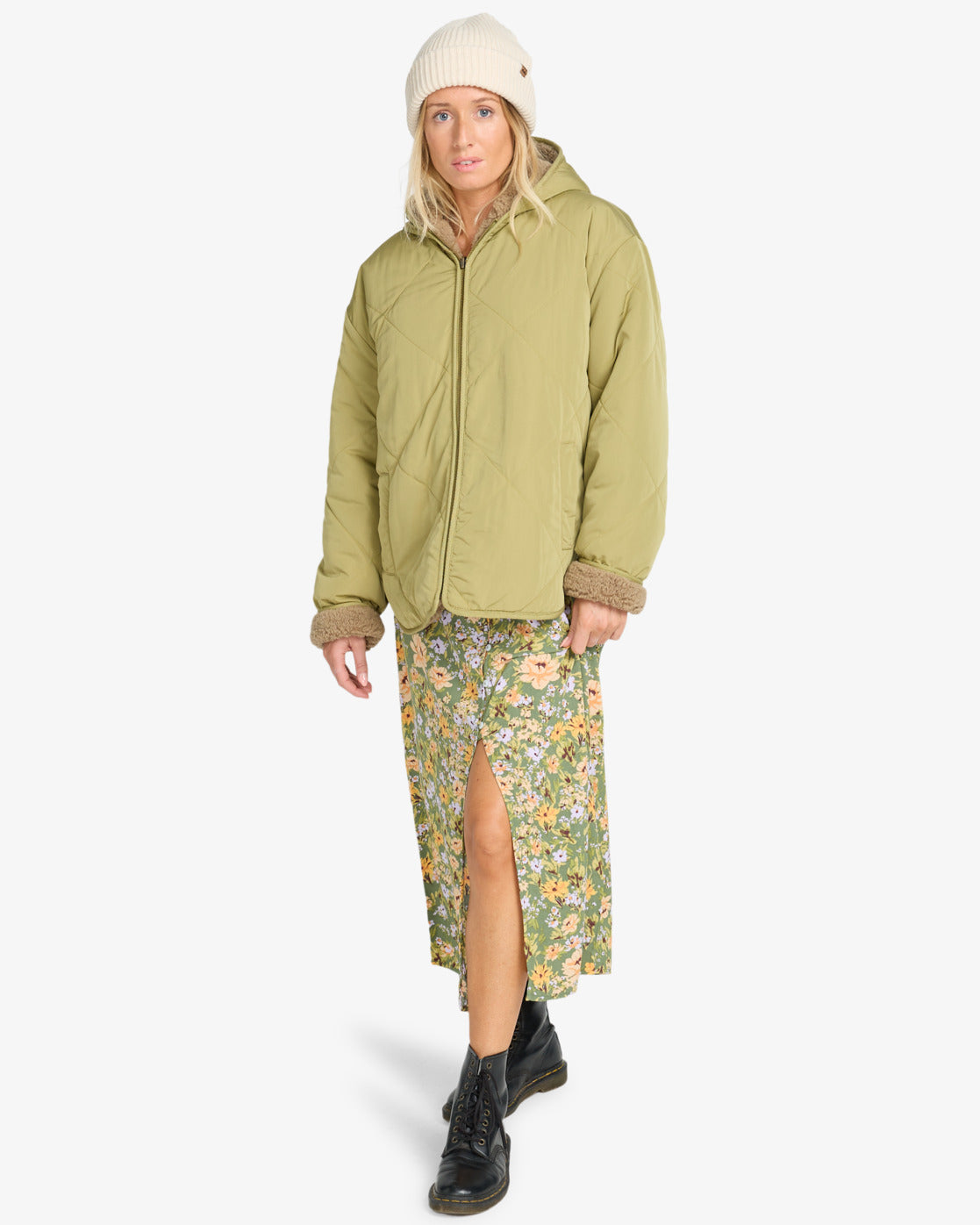 Billabong Womens Oceanside Hooded Reversible Jacket - Green Tea