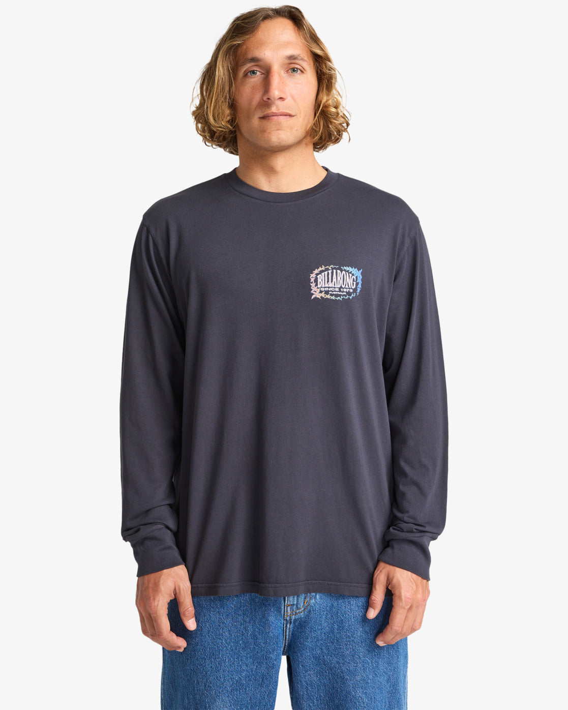Billabong Mens The Bay Wave Washed Long Sleeve T-Shirt - Dark Navy - ManGo Surfing