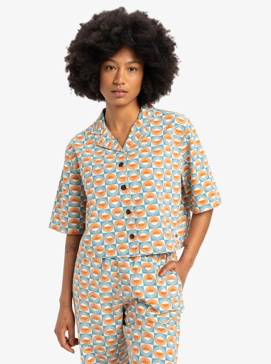 Quiksilver Womens Dad Short Sleeves Shirt - Brittany Blue Florever - ManGo Surfing