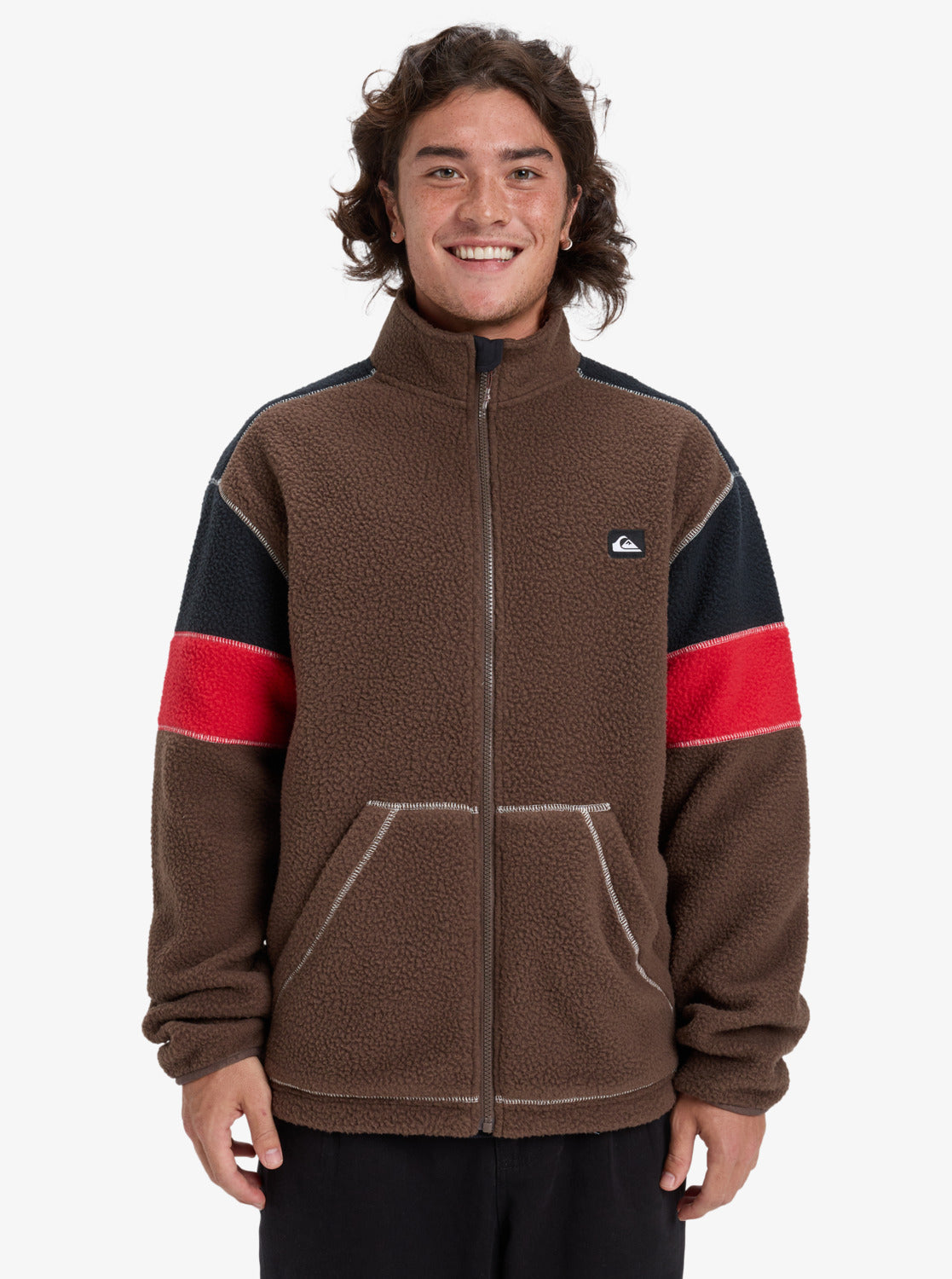 Quiksilver Mens Clean Coast Block Full Zip Fleece - Chocolate Brown