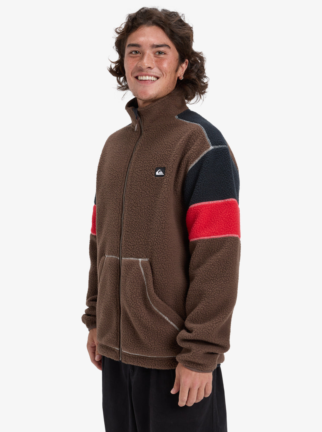 Quiksilver Mens Clean Coast Block Full Zip Fleece - Chocolate Brown
