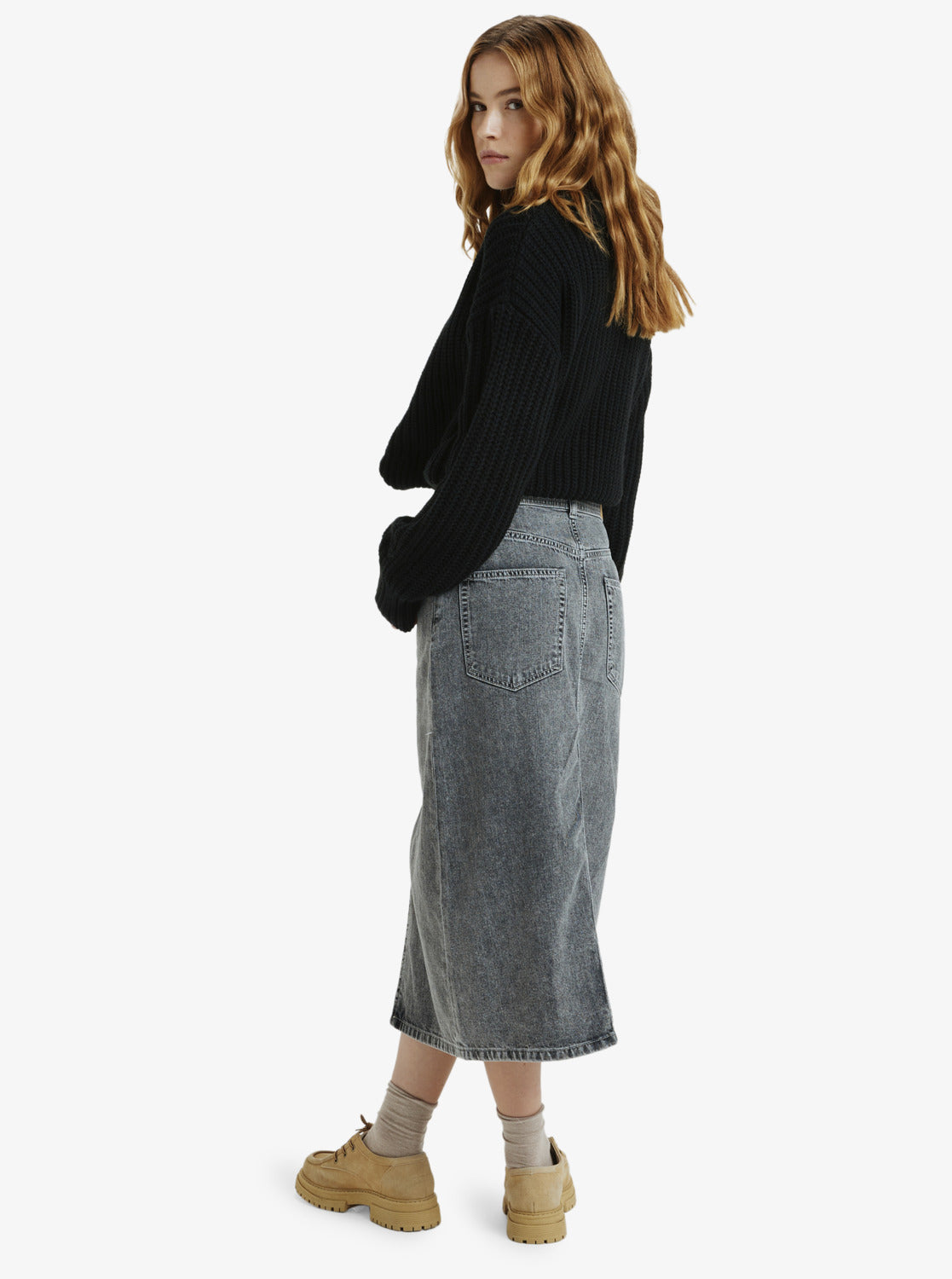 Roxy Cold Winds Midi Length Denim Skirt - Mid Grey