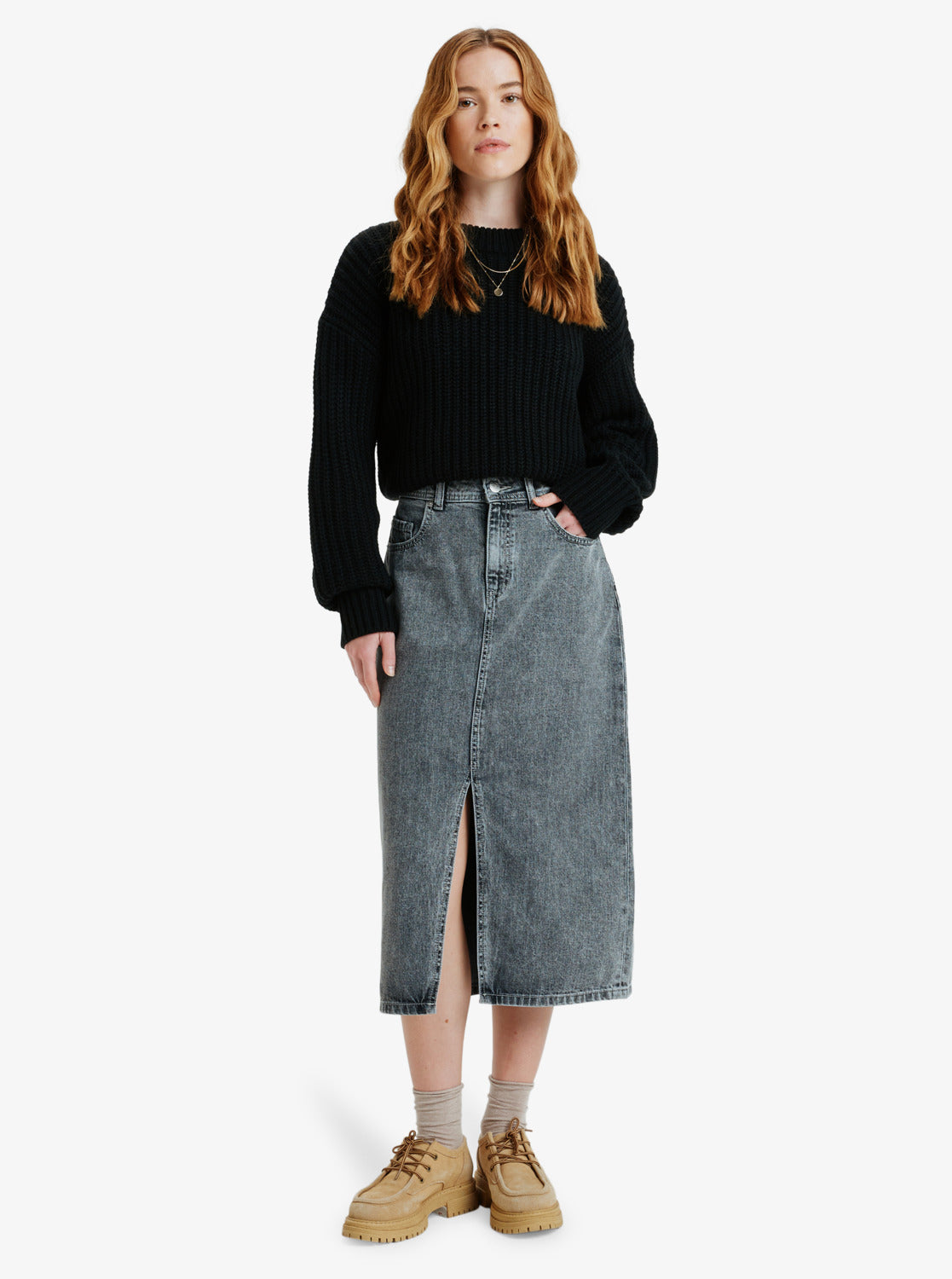 Roxy Cold Winds Midi Length Denim Skirt - Mid Grey - ManGo Surfing
