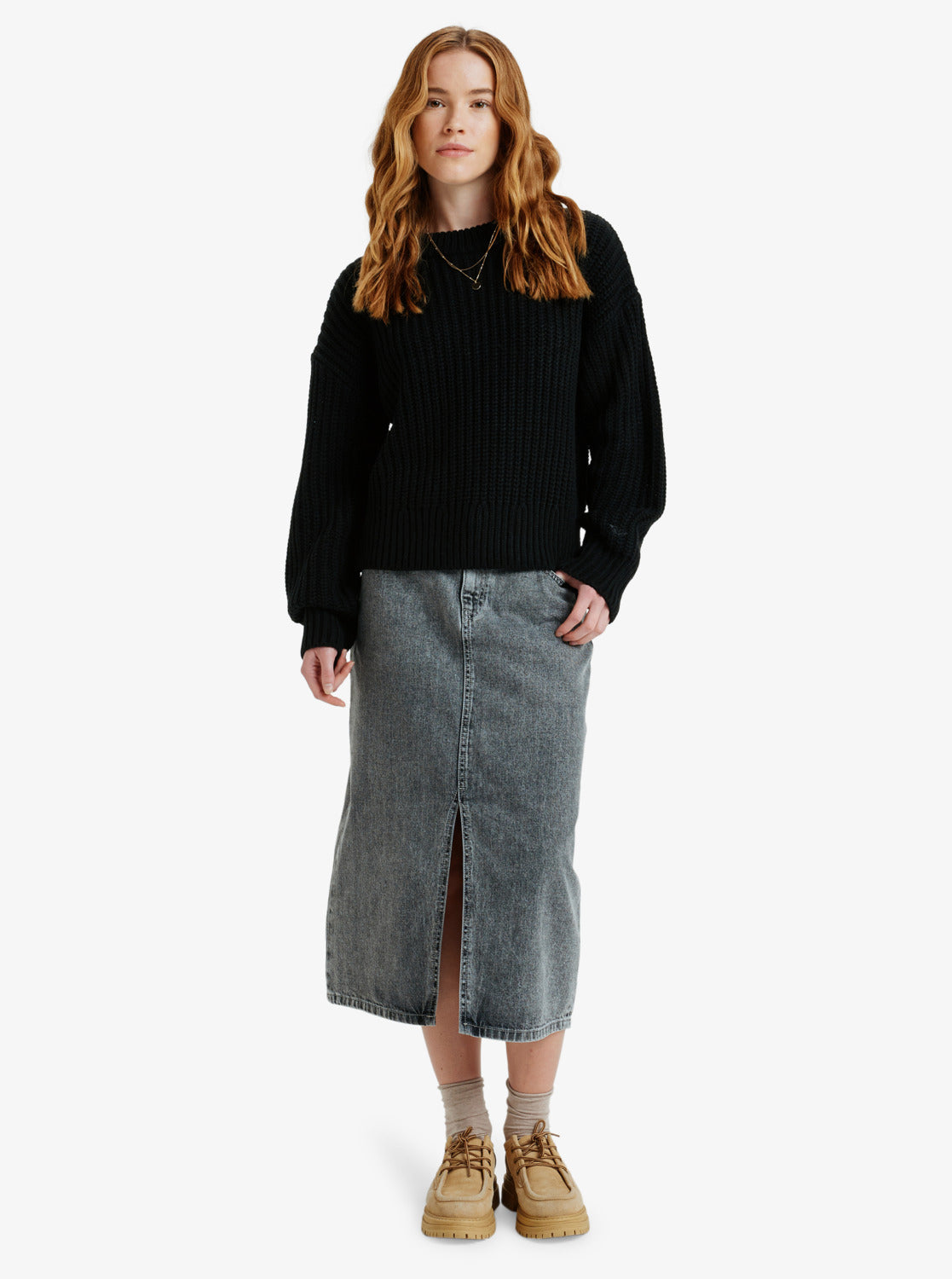 Roxy Cold Winds Midi Length Denim Skirt - Mid Grey