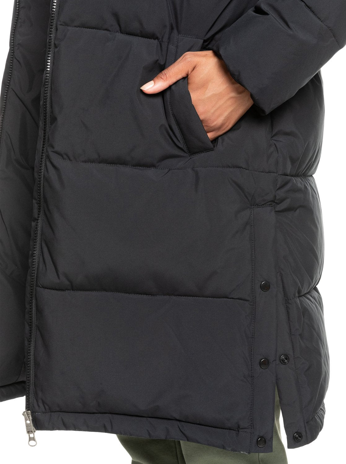 Roxy Womens Test Of Time Long Hooded Puffa Jacket - Anthracite - ManGo Surfing