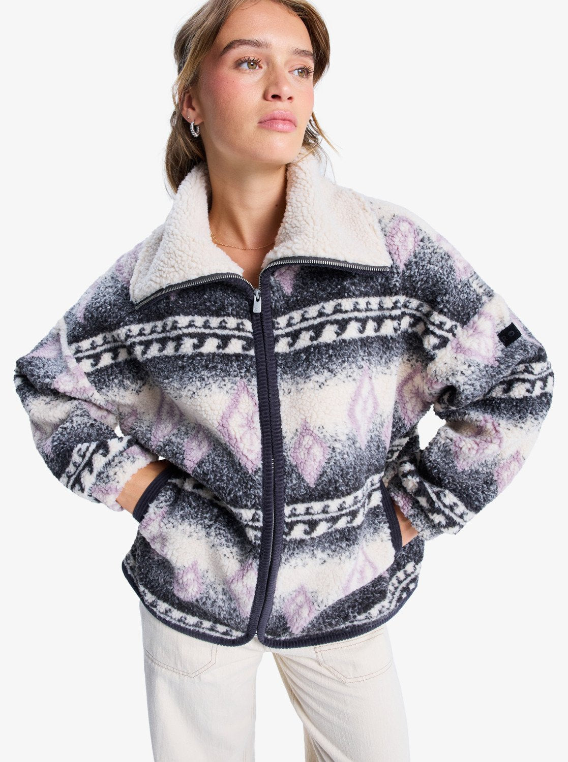 Roxy Womens Feels Like Winter Oversized Sherpa Zip Jacket - Parchment