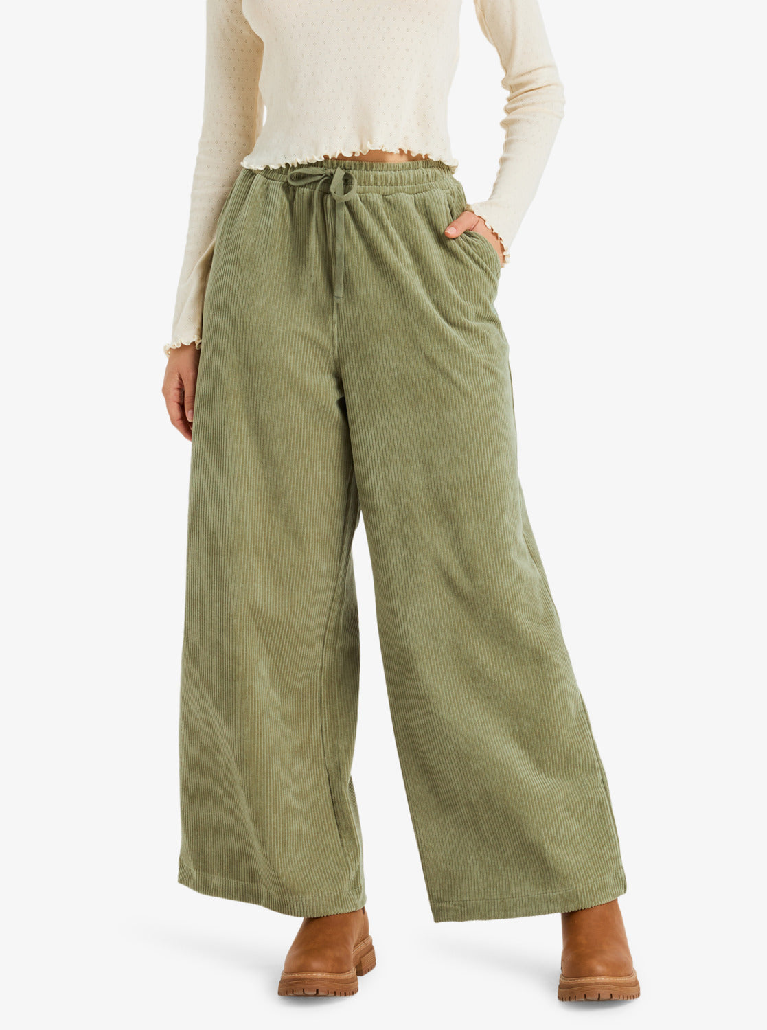 Roxy Womens Lekeitio Knit Corduroy Trousers - Oil Green