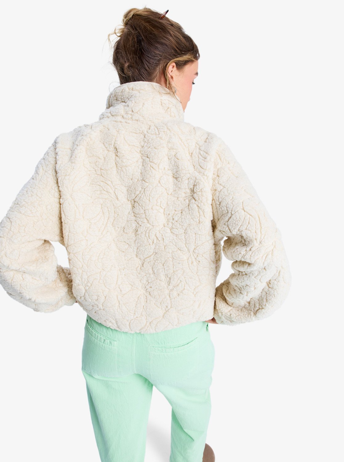 Roxy Womens Blurry Cloud Full Zip Relaxed Fleece - Parchment