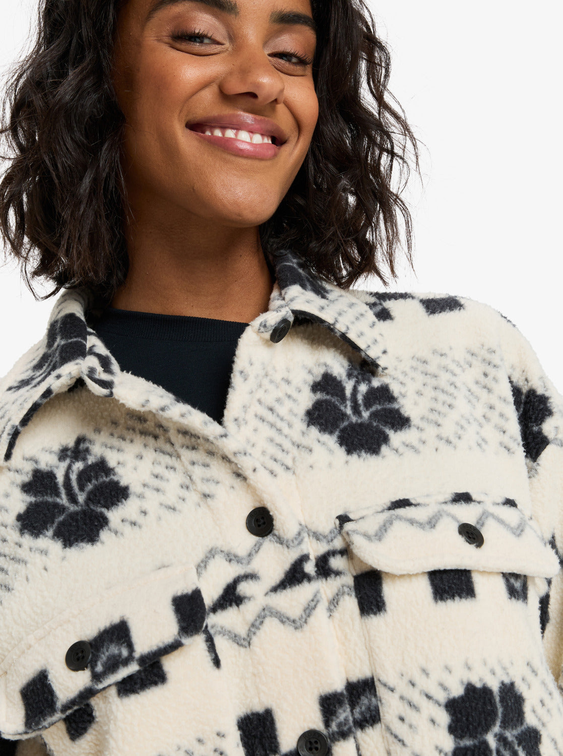 Roxy Womens Morning Crush Fleece Shacket - Parchment - ManGo Surfing